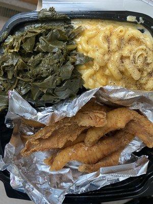 Perch w/ Collard greens and Mac & Cheese