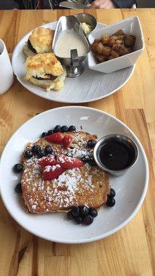 French toast and sausage biscuits and gravy. Yummy!