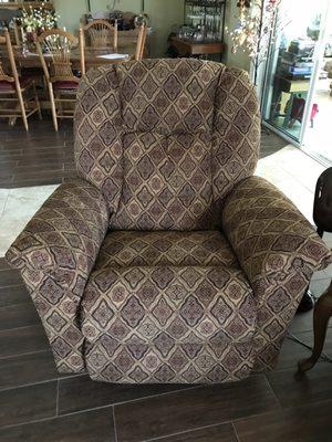 Full view of real chair, note misaligned fabric pattern in middle of chair back