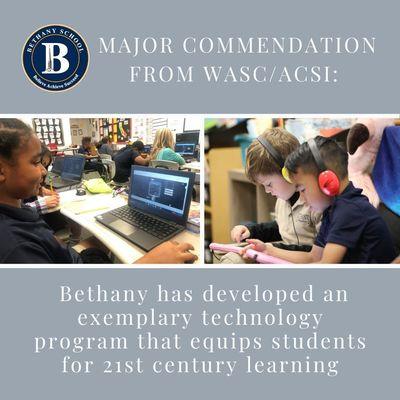 Major commendation from the WASC and ACSI accreditation teams.