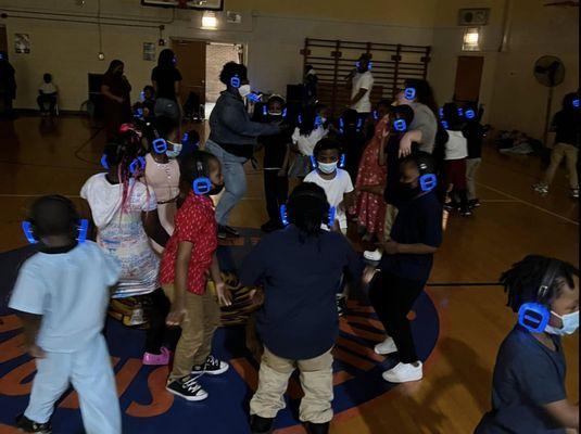 Silent party in Elementary School Gym