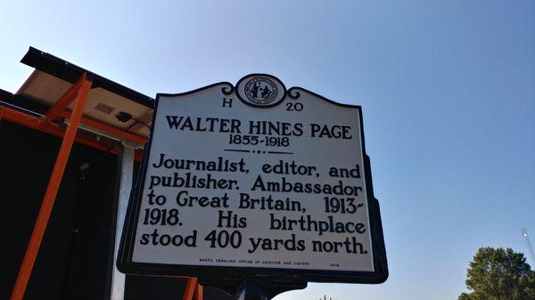 Walter Hines Page Historical Marker, Cary NC