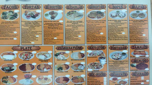 Restaurant Menu from post card size copy.