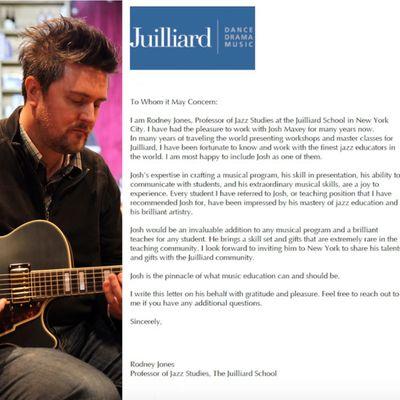 Official D'Angelico photo and Juilliard Recommendation Letter.