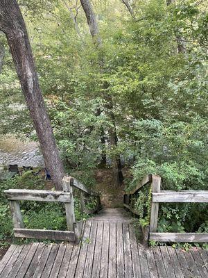 View from our camper with steps leading down to the river.