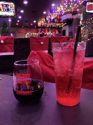 Red wine and a Shirley temple with extra cherries :)