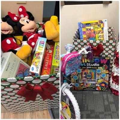 2 full boxes of Toys For Tots courtesy of the patient's and staff at Dorneyville Dental. The children who receive these gifts will be happy!