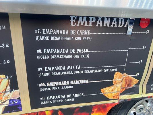 Empanadas menu