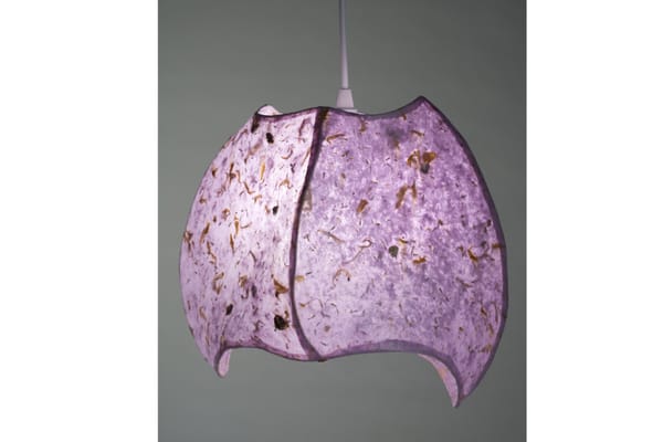 Purple pendant lamp with Maine Jerusalem Artichoke flowers