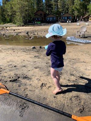 View from beach to the cabins, nice shallow, warm wading pool for the little kiddos