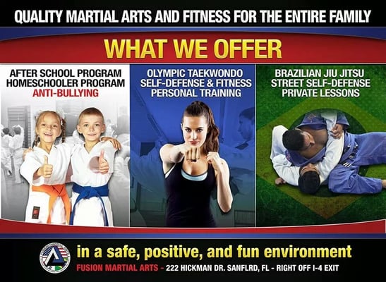 Fusion Martial Arts, Sanford FL, Taekwondo, Brazilian Jiu Jitsu, Lake Mary, Heathrow, Deltona, Longwood, FL After School