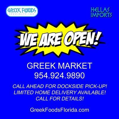 WE ARE OPEN! Come By Today, Call Ahead for Pick-Up or Home Delivery Available!