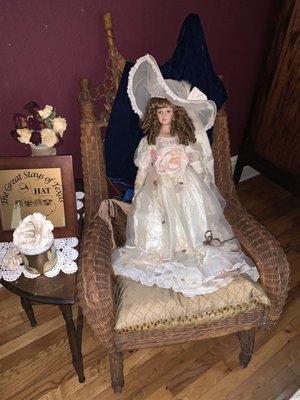 The porcelain doll that I thought was creepy. Most people aren't creeped out by this. This is downstairs to the left of the stairs