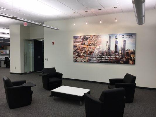 The finished product (120"x54") hung in our office.