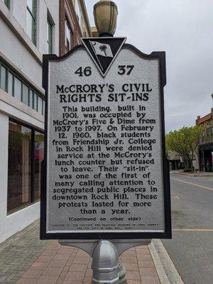 McCrory’s Civil Rights Sit-ins and Friendship Nine Marker, Rock Hill SC