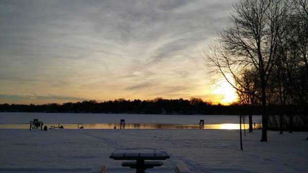 In winter, or just beginning of winter, it starts to freeze and get covered with snow. Beautiful.