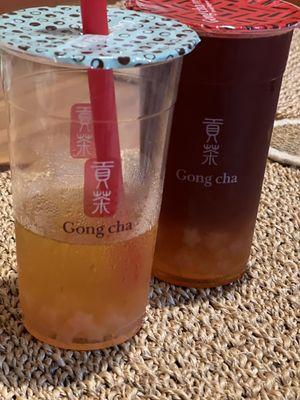 Passionfruit Green Tea (left) and lychee oolong (right)