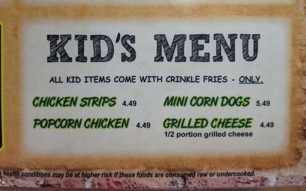 Kids menu