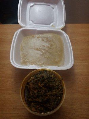 Egusi and fufu. Senegalese style. Very different in taste and look from Nigerian Style. This egusi is very smoky flavored. No palm oil.