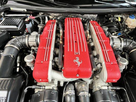 Engine clean on the Ferrari