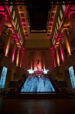 Imagery projected images on staircase of Phila Museum of Art.