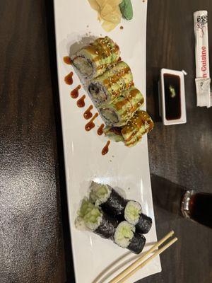 Cucumber roll and dragon roll