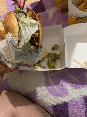 I order and paid close to 30$ for 2 guacamole bacon burgers I got home and got whatever this is, thank you Carl jr such crap.