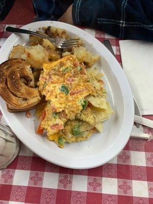 Omelette home fries and toast