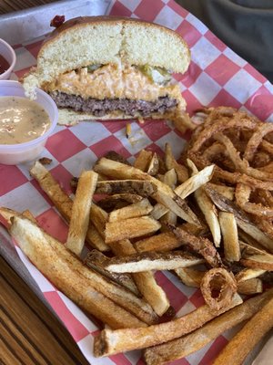 Homemade pimento cheese burger