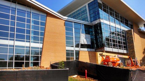 Curtain wall in commercial building.