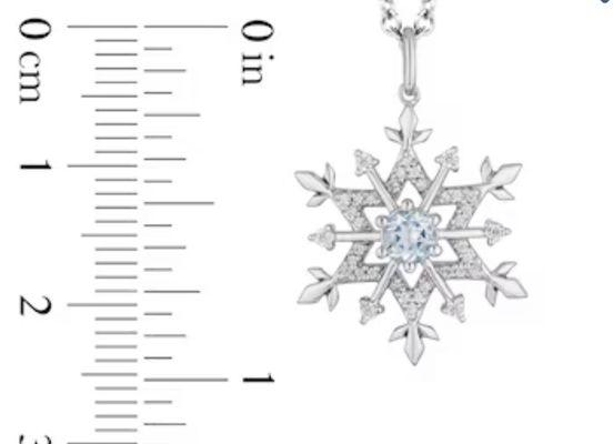 Enchanted Disney Elsa 4.0mm Aquamarine and 1/6 CT. T.W. Diamond Snowflake Pendant in Sterling Silver