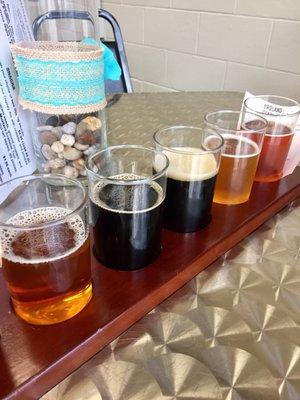 Flight of six for six. The beers were flavorful and delicious. Really enjoyed chocolate blueberry Porter!