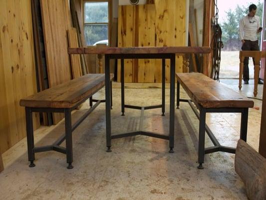 V Metal Table and Bench Set