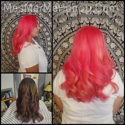 Before and after Beautiful pink  hair