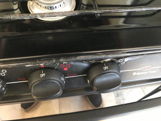 Not sure what happened here, knobs on the stove top.