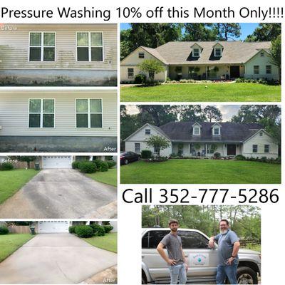 10 % off this month only!!!! House washing, roof cleaning, driveway cleaning, and more!! Call now to book a free quote.