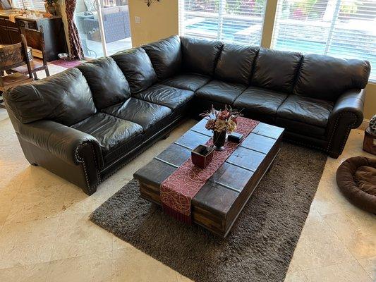 Reconditioned couch with dark brown