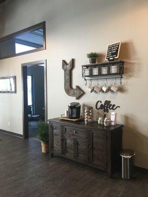 Help yourself to a cup of coffee at our coffee bar.