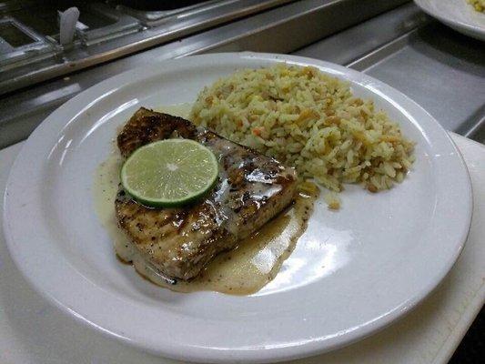 Friday Night Special  Grilled Lime Bure Blanc Swordfish w Shrimp stock infused rice pilaf