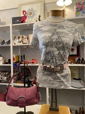 Band tee and pink Coach purse