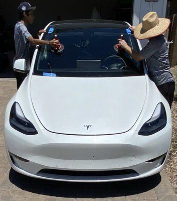 Tesla Model Y windshield replacement.