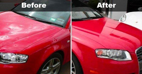 Before and after hail damage repairs