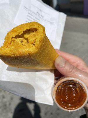 Chicken corn shell Empanada & excellent hot sauce