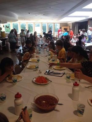 Vacation Bible School at Calvary!  Meal time, what a blessing to have so many children to feed.