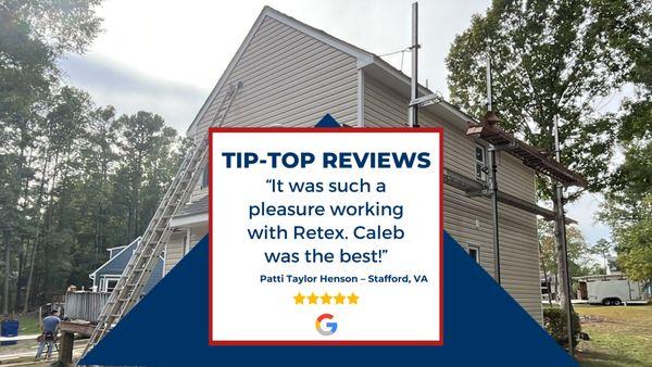 Google review of a RETEX siding replacement project in Stafford, VA.