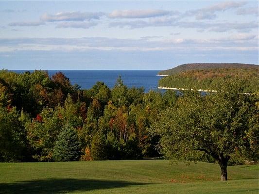 Grandview Bluff greets visitors to Ellison Bay, WI.  Guests at the Norrland can walk the one mile to the bluff which has trails.