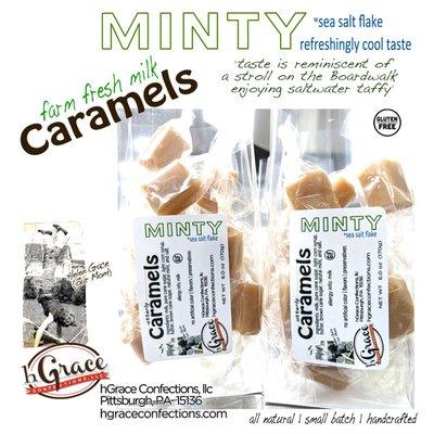 all natural ingredients including farm fresh milk in a wide variety of natural flavor Caramels, including our MiNTY with sea salt flake.