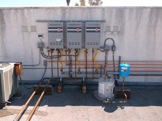 isis Plumbing. 3 tankless water heaters in series. Apartment building in West Los Angeles.