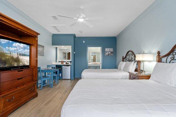 Renovated room with double beds at Beachside Inn.