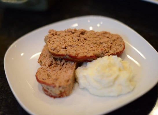 Turkey meatloaf with mashed potatoes.